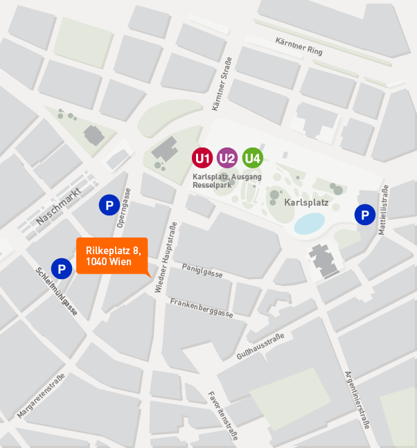 Karte mit dem Standort Rilkeplatz 8 und dem nahegelegenen Karlsplatz